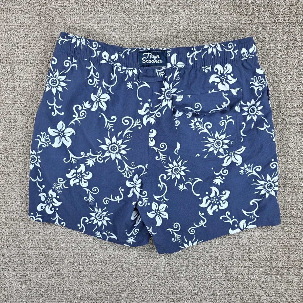 Reyn Spooner Mens Blue Floral Swim Trunks Board Shorts Size XL Hawaiian Lined